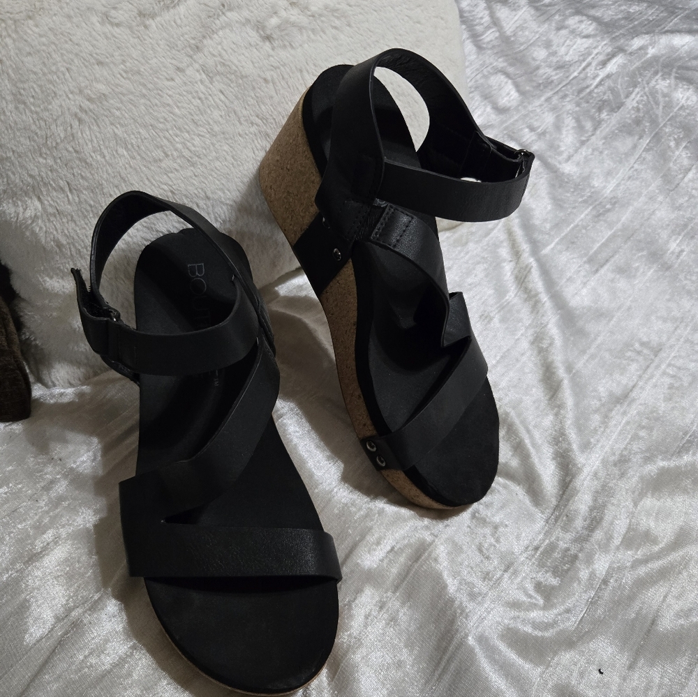 Black Wedge Sandals By Corky Size 8 EUC! Worn Once!!